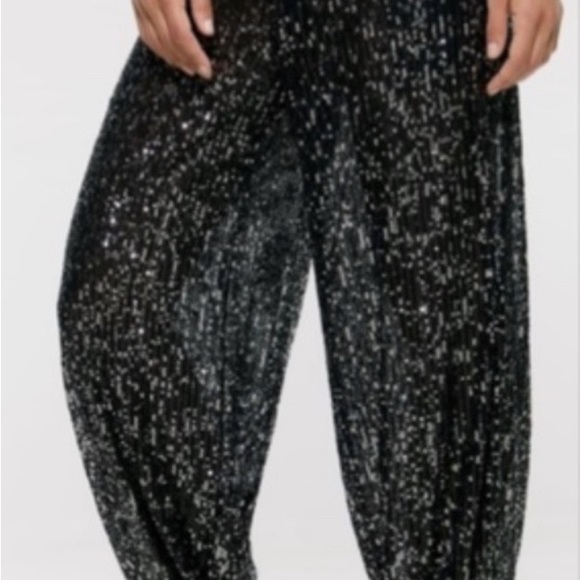 Zara 🔥🔥🔥Black Sequin Pants - Sz Large - NWT - Picture 4 of 9